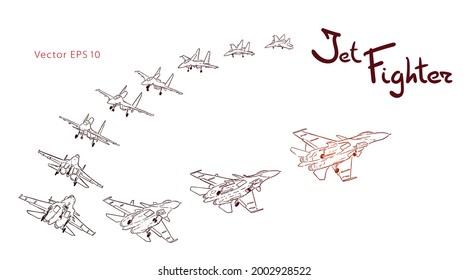 Modern Russian jet fighter aircraft flying by. Vector draw