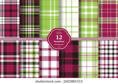 Modern Rustic Auburn and Ivory White Seamless Tartan Fabric Design Set of 12