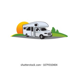 Modern RV Truck Family Adventure Logo In White Isolated Background