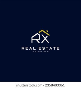 modern RX letter real estate logo in linear style with simple roof building in blue