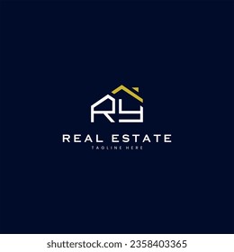 modern RY letter real estate logo in linear style with simple roof building in blue