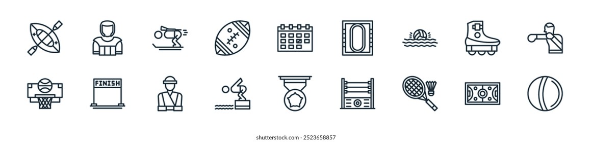 modern s icon pack. perfect for linear ui designs featuring vector handball, hockey field, badminton, wrestling, gold medal, diving, judo and more icons for mobile and web apps.