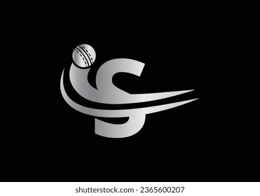 Modern S Letter with Cricket Sports Logo Template Design. For Cricket Club Symbol Vector Template
