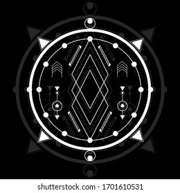 Modern sacred geometry on dark background, can be used in your design, the art of tattooing, the design of logos, corporate identity, as a poster or a badge