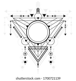 Modern sacred geometry outline shapes on white background. Sacred mystic signs drawn in lines. Illustration in black lines shape. Can use for background, t shirt, magic craft.