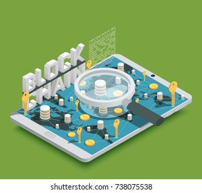 Modern safe virtual payments methods isometric composition with cryptocurrency blockchain symbols on fresh green background vector illustration 