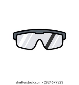 Modern safety glasses with gray frame. Essential personal protective equipment for eye protection. Ideal for industrial, laboratory, and sports activities, providing clear vision and vital defense against hazards and impacts.