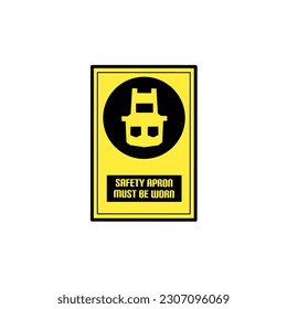 Modern Safety Sign icons vector illustration of Safety Apron Must Be Worn with yellow and black style isolated