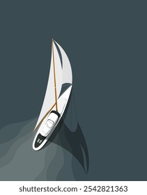 Modern sail yacht  drawing, vector template