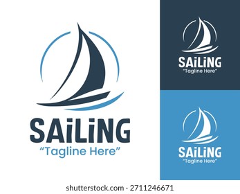 Um logotipo de vela moderno com elementos marítimos limpos, perfeito para escolas de vela, clubes marinhos e marca costeira.