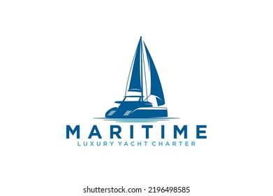 Modern sailing ship transportation logo design sail boat