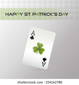 Modern Saint Patrick's Day Card with green clover leaf and playing card. Vector illustration EPS 10