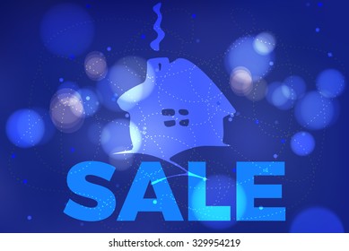 modern sale banner with blured house