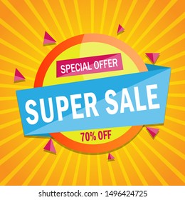 Modern sale banner template design. Super sale, special offer up to 70. Design for advertising and promotion. Vector illustration