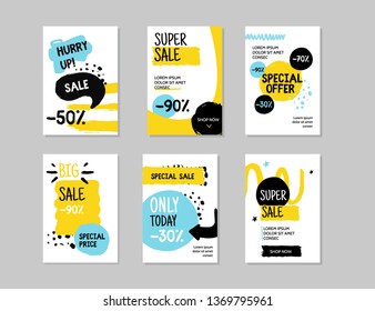 Modern Sale Banner Template Set. Grunge Vector Illustration For Shop Promotion, Banners, Posters, Email And Newsletters. Modern Clearence Offer.