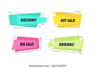 Modern sale banners set. Super price balloon graphic text shapes wholesale purchase banner campaign colorful tag shopping vector frame