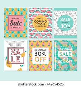 Modern sale banners template for social media and mobile apps. Creative sale banners with hand drawing fruit pattern design.
