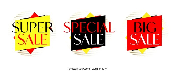 Modern sale sticker and tag colorful template collection. Super, special and big sale badge for online cheap shopping promotion vector illustration isolated in white background