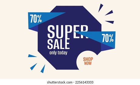 Modern saleup to 70% off banner composition with blue colors discount background template abstract vector