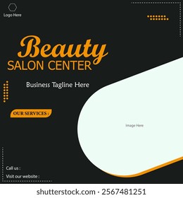 Modern salon illustrator graphics background. Salon service online graphics banner. Social media post black orange background.