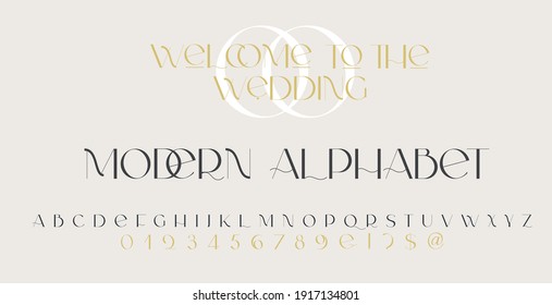 Modern sans serif elegance font. Classic minimal high contrast wedding font. Uppercase only. Vector illustration.
