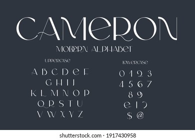 Modern sans serif elegance font. Classic minimal high contrast wedding font. Uppercase only. Vector illustration.