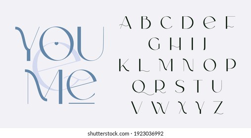 Modern sans serif elegance font. Classic minimal high contrast wedding font. Uppercase only. Vector illustration.