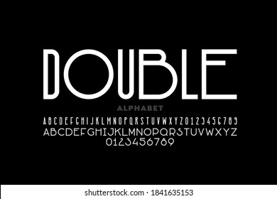 Modern sans serif font, condensed and wide style mixed together, alphabet letters and numbers vector illustration