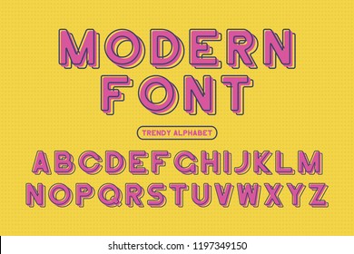 Modern sans serif font. Rounded framed alphabet with offset effect. Stylized colorful typeface. Vector Illustration.