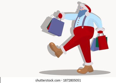 Modern santa claus with gifts. Santa Claus with gift bags. Shopping santa