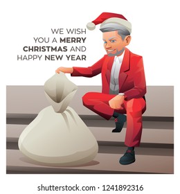 MODERN SANTA CLAUS WITH RED SUIT SIT GIVING GIFT