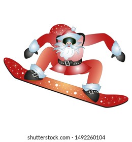 Modern Santa Claus riding snowboard. Vector illustration.
