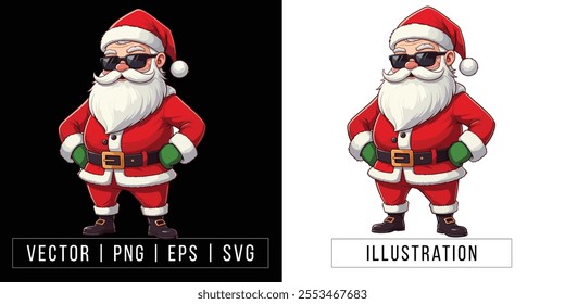 Modern Santa Claus with Stylish Outfit and Sunglasses - Trendy Holiday Illustration