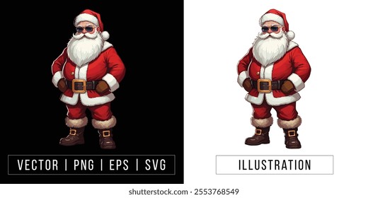 Modern Santa Claus with Stylish Outfit and Sunglasses - Trendy Holiday Illustration