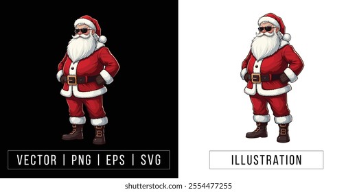 Modern Santa Claus with Stylish Outfit and Sunglasses - Trendy Holiday Illustration