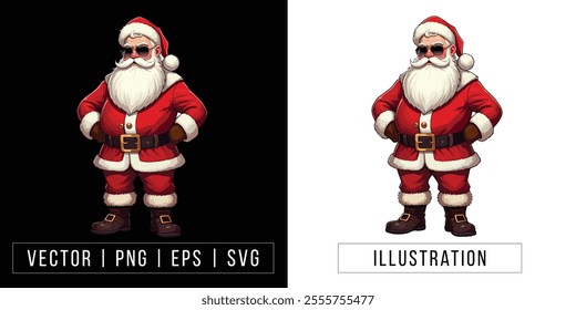 Modern Santa Claus with Stylish Outfit and Sunglasses - Trendy Holiday Illustration