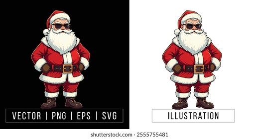 Modern Santa Claus with Stylish Outfit and Sunglasses - Trendy Holiday Illustration