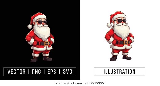 Modern Santa Claus with Stylish Outfit and Sunglasses - Trendy Holiday Illustration