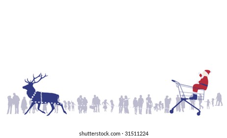 Modern Santa on the way to supermarket  with people watching him on separate layer