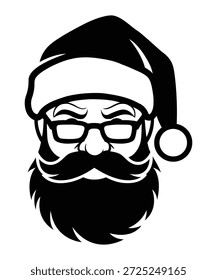 Moderno retrato de Santa con barba con estilo y diseño de Vector de sombrero Festiva