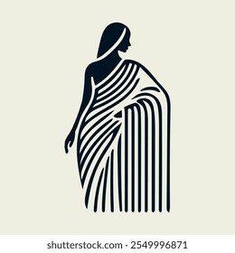 Modern Saree Silhouette Logo Design Elegant Vector Graphics for Fashion Branding