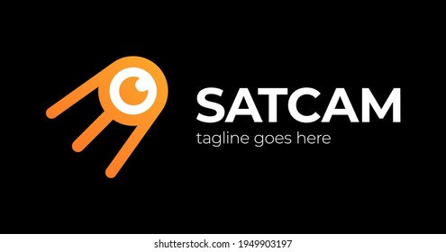 Modern satellite eye communication logo vector. The satellite in the space vector flat design illustration. Good concept for business connected. Logo design