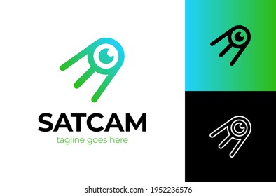 Modern satellite eye communication logo vector. The satellite in the space vector flat design illustration. Good concept for business connected. Logo design