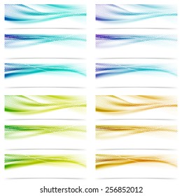 Modern satin swoosh smooth futuristic abstract wave header collection with dotted pattern. Vector illustration