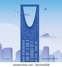 Modern Saudi Arabia Skyline Building. Kingdom Tower. Vector illustration. Abstract blue Layout.