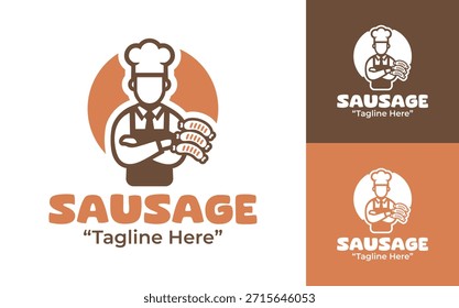 Un moderno logotipo de salchichas diseñado para productos cárnicos, carnicerías y marcas de alimentos.