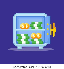 Modern saving coin and money in safe deposit box. flat icon style. Finance vector. Flat design icon ready to use for website, mobile app, presentation and any other projects.