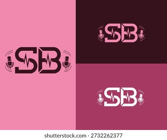 Modern SB letter monogram logo with heartbeat sound wave frequency for music studio, podcasting equipment, medical health monitoring, or audio branding identity. Vector illustration.