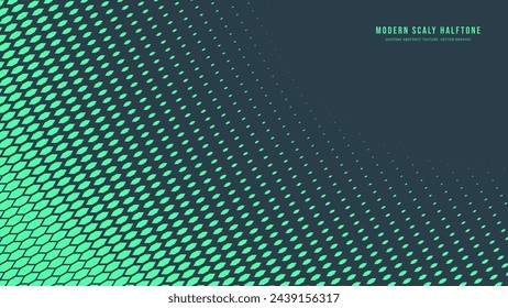 Moderno Patrón De Semitonos Escamosos Redondeado Borde Liso Vector Turquesa Fondo Abstracto. Ultramoderno Arte Minimalista Medio Tono Gráfico Menta Verde Amplio Fondo De Pantalla. Ilustración Futurista Tecnológica