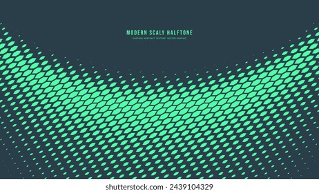 Modern Scaly Halftone Pattern Semicircle Border Turquoise Vector Abstract Background. Ultramodern Minimal Art Half Tone Graphical Mint Green Wide Wallpaper. Technologic Futuristic Sci-Fi Illustration